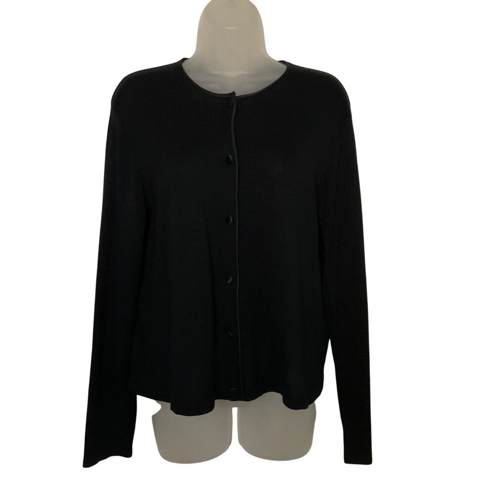 Talbots Petites Womens 100% Silk Black Cardigan Sweater Size 14  Button Front